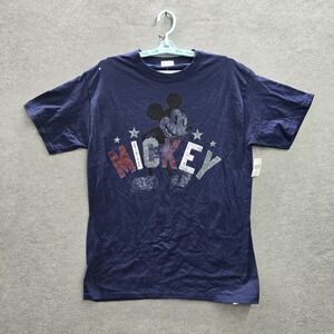 Disney‎ Parks Men Shirt M Blue Graphic Print Mickey Mouse Short Sleeve NWT